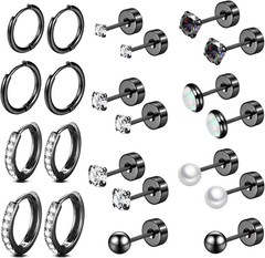 Surgical Steel Flat Back Earrings Set for Multiple Piercing Sensitive Ears,Sterl