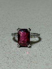 Emerald Shape Red Gemstone Ring With Side Stones Size 11