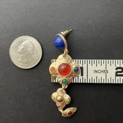 A Pair Dangle Earrings Pierced Mogul Cabochon Matte Gold Faux Lapis