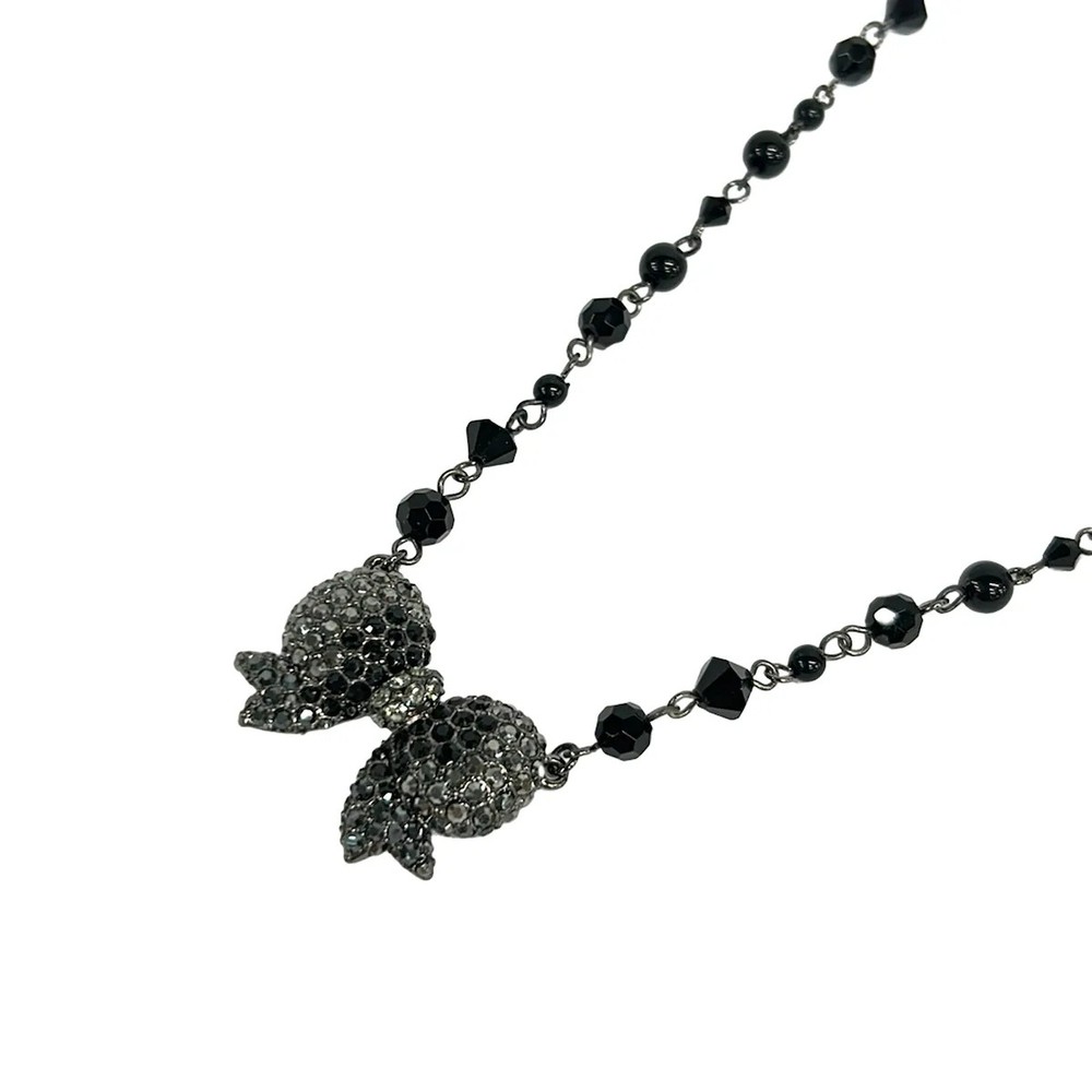 ANNA SUI – Silver Black Clear Hardware Rhinestones Beads Necklace