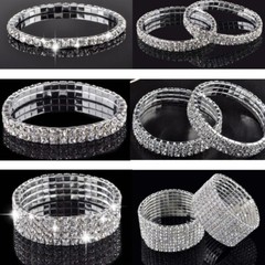 💖5 rows silver tone diamante bracelet jewellery accessory one size