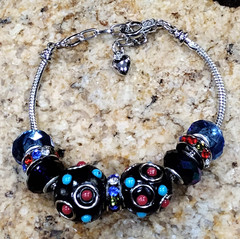 European Charm Bracelet Black Red Blue