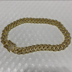 Gold Tone Cuban Link Chain Bracelet Clear Cubic Zirconia Box Clasp