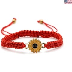 Red Braided Friendship Bracelets – Adjustable Sunflower Charm for All Occasions
