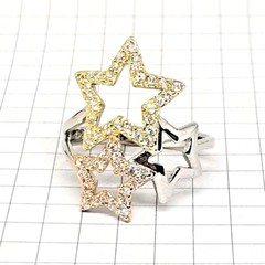 (SIZE 6,7,8,9) Glittering Gold & Champagne CZ STARS RING .925 STERLING SILVER