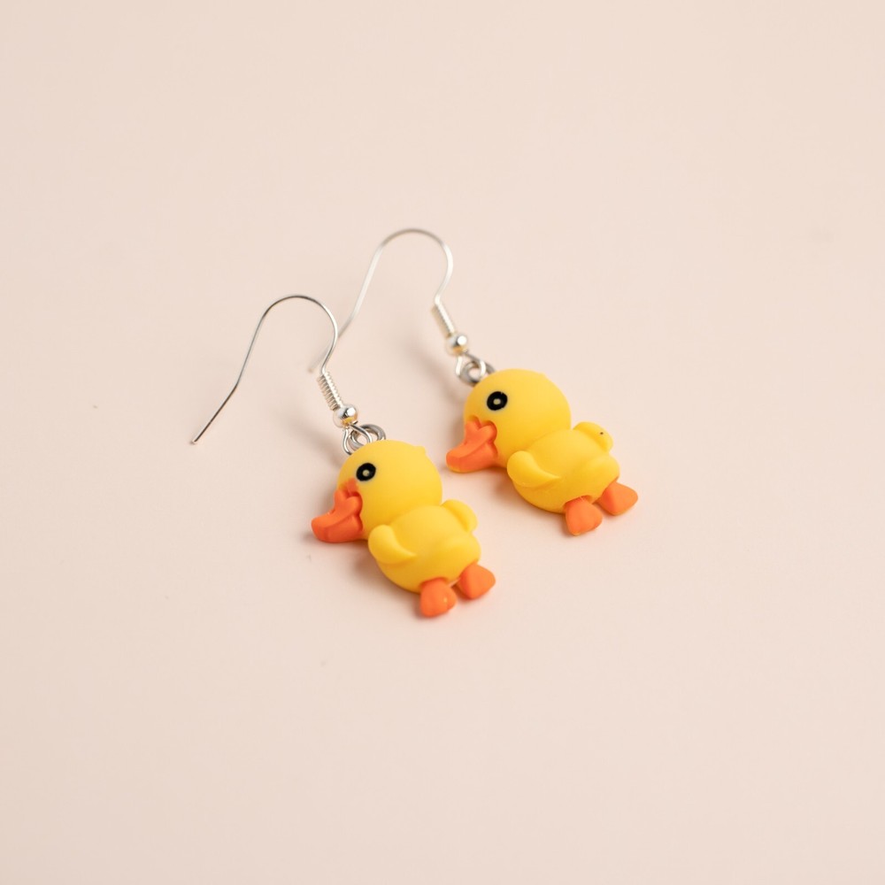Cute Tiny Yellow Duck Small Hook Dangle Drop Earrings Novelty Gift