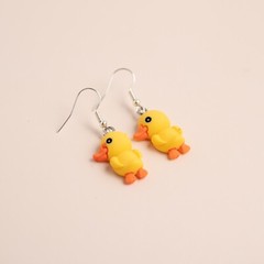 Cute Tiny Yellow Duck Small Hook Dangle Drop Earrings Novelty Gift