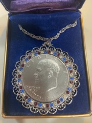 Rafael Creations Eisenhower Dollar Coin Pendant Rope Chain Necklace 1776-1976