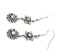 Brighton Arctica 2-Snowflakes Dangle Crystals Holiday Winter Silver Earrings