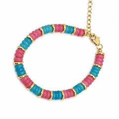 Gold Tone Multicolor Disc Beaded Bracelet Women Simulated Stone Jewelry Gift Set