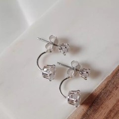 Double Solitaire Cubic Zirconia Round Stud Earrings Ear Jacket Silver Gold E58