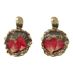 Pressed Flower Resin Earrings | Red Rose Petal Dangle | Gold Tone Floral Jewelry