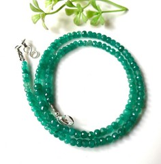 18 INCHS~AAA+Natural Emerald Faceted Rondelle Beaded Beads Necklace-5/6 MM