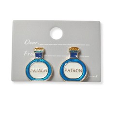 Tequila Bottle Enamel Stud Earrings – Gold & Blue