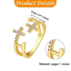 3Pcs Women’s Faith Rhinestone Cross Open Stackable Adjustable Christian Ring Set