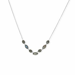 16″+2″ Rhodium-Plated Multi-Shape Labradorite Necklace 925 Sterling Silver