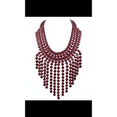 Vintage Burgundy Metal Statement Bib Necklace Fringe Beaded Chunky Collar