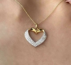 2Ct Round Cut Simulated Diamond Women’s Heart Pendant In 14k Yellow Gold Plated