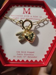 A New Day 14k Gold Dipped Initial M Heart Necklace Cubic Zirconia NIB 16-19in