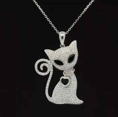 2 Ct Round Cut Simulated Diamond Women Cat Pendant 14k White Gold Plated