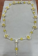 Hand Beaded Yellow & Faux Pearl Necklace 20 Inches