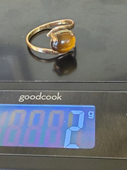 10k Gold Metal Band Ring Size 9.5 Oval Brown Tiger Eye Cabochon Stone, 1 Gem