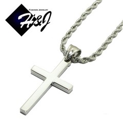 24″MEN Stainless Steel 3.5mm Silver Smooth Rope Chain Necklace Cross Pendant*P