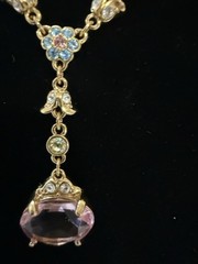 Swarovski Crystal Dangle Drop Y Necklace Pink Glass Oblong Oval Pendant Floral