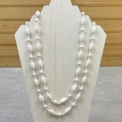 White 48″ Opera Length Beaded Necklace Plastic Resin Endless Loop