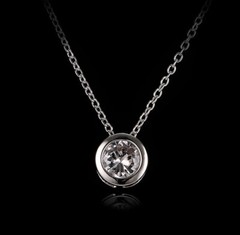 2Ct Bezel Set Solitaire Pendant Necklace Silver Rhodium Plated CZ Crystal N40