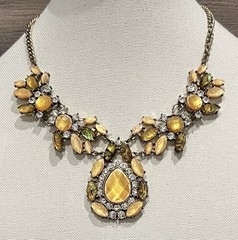 Frosted Amber, Green, & Clear Rhinestones Elegant Necklace Adjustable 23” to 26”