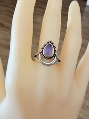 Sterling Silver Moon Teardrop Stone Mood Ring + Color Chart + Gift Box Size 8.5