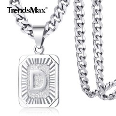 Silver Stainless Steel Initial Letter A-Z Pendant Necklace 5MM 18-26″ Curb Chain