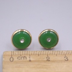 Green Jade Earrings Stud For Women Jade Jewelry 18K gold plated Round Earrings