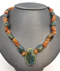 Handmade Agate Chips & Ceramic Glazed Beaded Earth Tone Stone Necklace