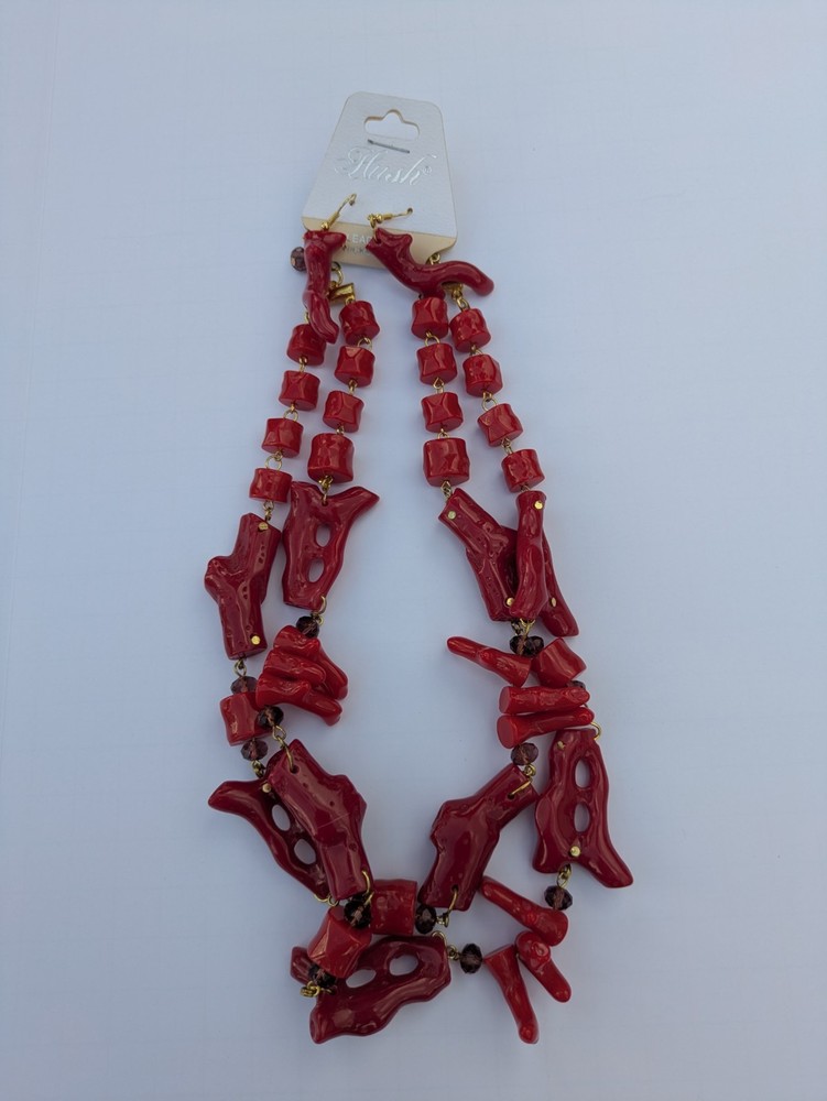Hush Red Beaded Statement Necklace, Gold Tone Plastic Cable Chain, Lobster