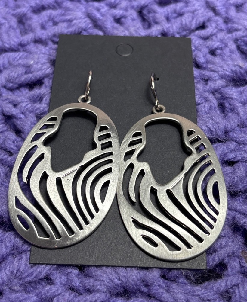 Abstract Silvertone Dangle Earrings 2 inches