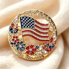 American Flag 250th US Independence 1776-2026 Rhinestone Flag Flower Brooch Pin