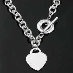 925 SILVER ELECTRO PLATED 18″ HEART PENDANT CHOKER Necklace TOGGLE CLOSING