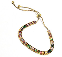 Gold Tone Crystal Bracelet – Multi-Color Tennis Bracelet – Fashion Jewely