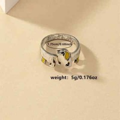 Cute Dachshund Adjustable Ring Opening Dog Lover Gift Silver Toned Jewelry Gift