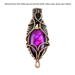Copper Pink Fire Labradorite Gemstone Engagement Birthday Wire Wrapped Pendant