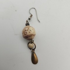 Boho Swirl Bead Teardrop Dangle Earrings Neutral Beige Gold Tone Drop Statement