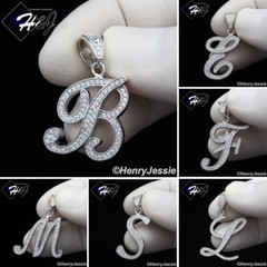 MEN WOMEN SOLID 925 STERLING SILVER ICY BLING CZ 26 INITIAL LETTERS PENDANT*S175