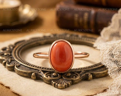 Lab Created Red Coral Ring, Base Metal: Brass Finish: Gold Plated, Gift