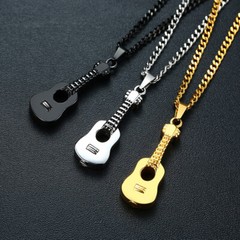 Titanium Steel Openable Urn Guitar Pendant Necklace Black/Gold/Steel Color Gifts