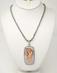 30″ Silver-T Beige & White Agate Pendant Rope Chain Choker Necklace Wrappable