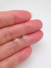 Marquise Cz Three Stone Stud Earrings 925 Sterling Silver Dainty Post 4.5mm Gold