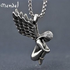 MENDEL Womens Love Girls Angel Wings Pendant Necklace Chain Set Stainless Steel