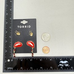 Torrid Earrings Set Skeleton Hand Studs Red Lips Dangle Faux Gemstone Gold Tone